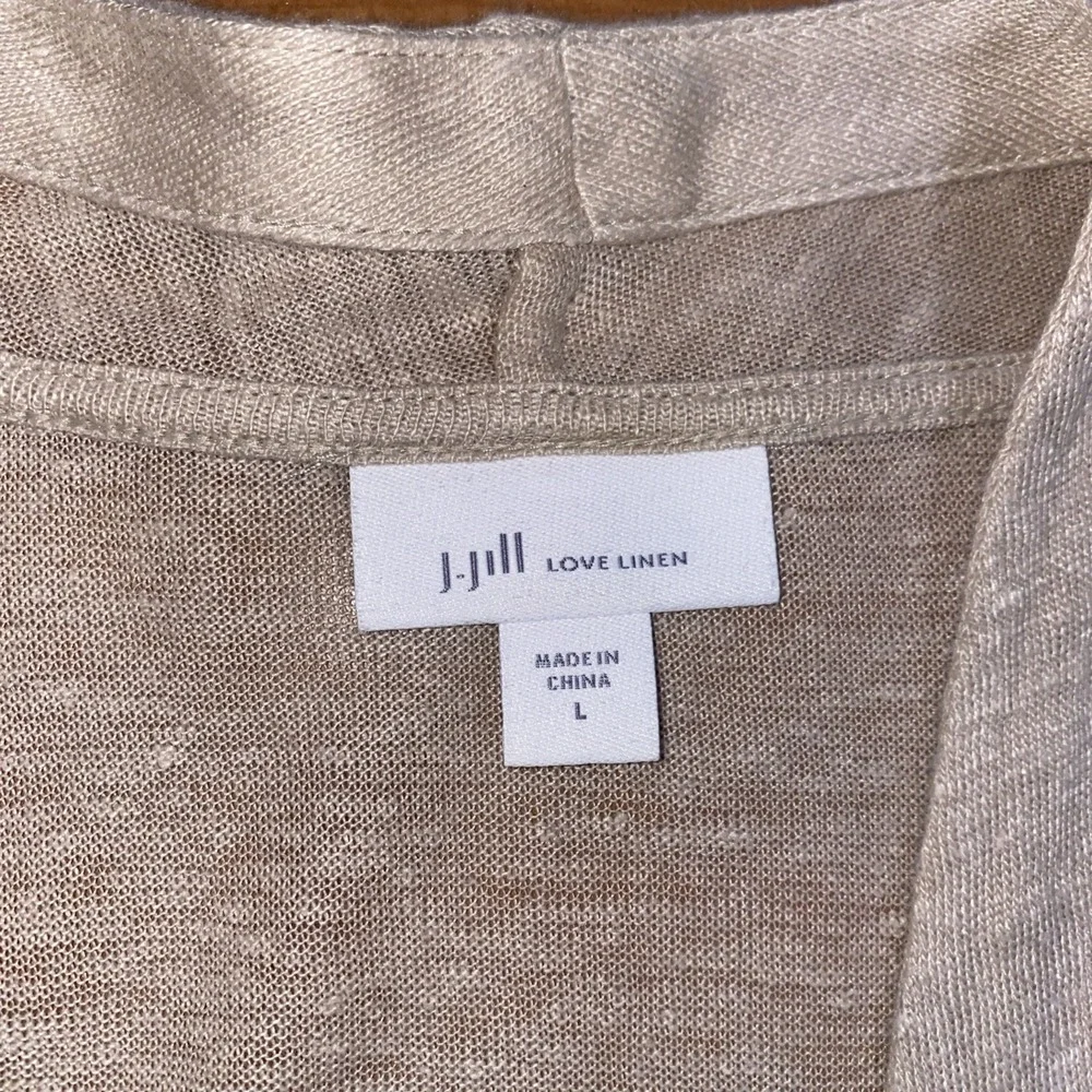 J Jill Love‎ Linen 100% Open Cardigan Cinch Sleeves Pockets Size Large Beige